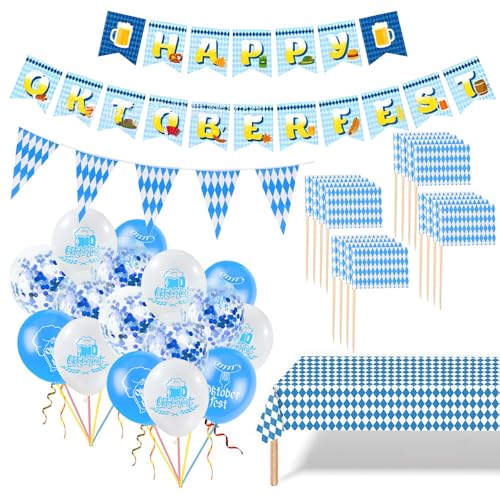 Oktoberfest Deko Set, TGKYK 33 Stücke Bayrische Deko mit Girlande, Luftballons, Flaggen, Tischläufer, Deko Oktoberfest Party, 10M Blau Weiße Oktoberfest Deko Girlande für Oktoberfest Festival Oktoberfest Deko Set, TGKYK 33 Stücke Bayrische Deko mit Girlande, Luftballons, Flaggen, Tischläufer, Deko Oktoberfest Party, 10M Blau Weiße Oktoberfest Deko Girlande für Oktoberfest Festival von TGKYK
