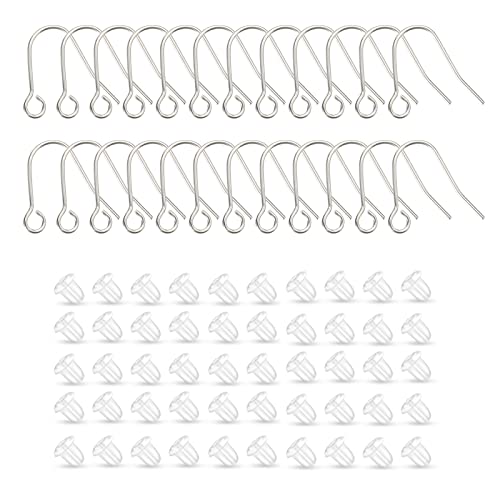 24 Stück 20 g kleine reine Titan-Ohrring-Fischhaken mit 50 Stück Silikon-Ohrring-Verschlüsse, DIY-Ohrringe, Herstellungs-Set für Frauen und Männer, empfindliche Ohren von TGNEL