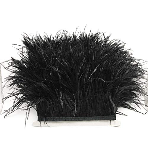TGUS Straußenfeder-Bordüre mit Satinband, verwendet für selbstgemachte Kleider, Nähen, Basteln, Kostüme, Dekoration, Handwerk (schwarz) von TGUS