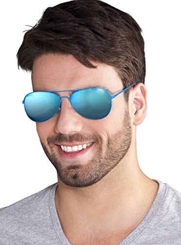 Verspiegelte Pilotenbrille Fliegerbrille blau Partybrille Sonnenbrille JGA Outfit Zubehör Accessoire Mottoparty von Marco Porta