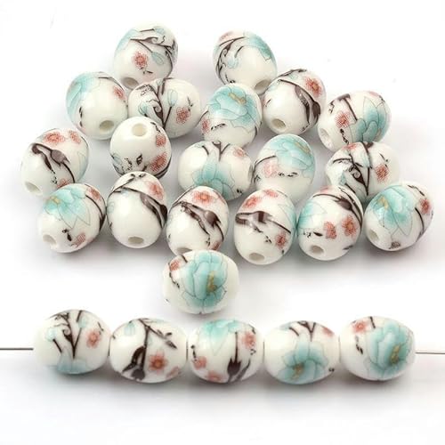 THAYLA 8 x 10 mm, 60 Stück, handbemalt, oval, Blume, handgefertigte Keramikperlen, lose Abstandshalter, Perlen für Schmuckherstellung, Halsketten, Armbänder, Abstandshalter, Bastelarbeiten THAYLA 8 x 10 mm, 60 Stück, handbemalt, oval, Blume, handgefertigte Keramikperlen, lose Abstandshalter, Perlen für Schmuckherstellung, Halsketten, Armbänder, Abstandshalter, Bastelarbeiten von THAYLA