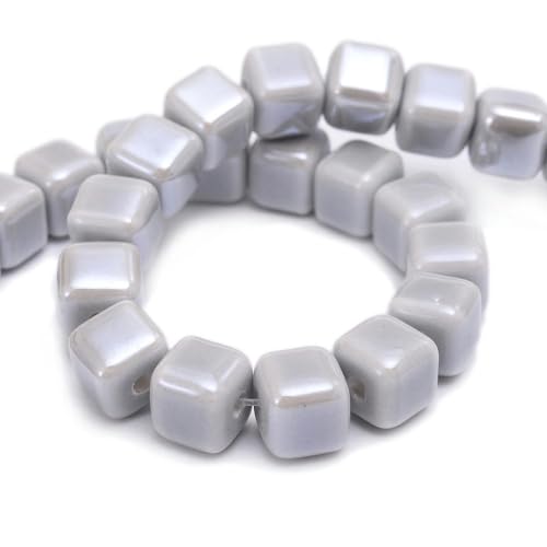 THAYLA Cremefarbene Würfelperlen, 30 Stück, 8 mm, handgefertigte Keramikperlen, lose Abstandshalter-Perlen für Schmuckherstellung, Halsketten, Armbänder, Charms, Basteln von THAYLA