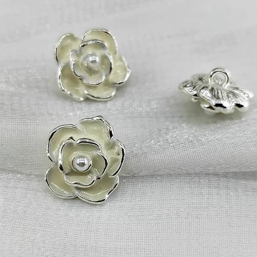 THAYLA Kamelien-Knöpfe zum Stricken, 18/23 mm, luxuriös, Perlen, schwarz-weiß, Metallschaft, Nähzubehör, 6 Stück THAYLA Kamelien-Knöpfe zum Stricken, 18/23 mm, luxuriös, Perlen, schwarz-weiß, Metallschaft, Nähzubehör, 6 Stück von THAYLA