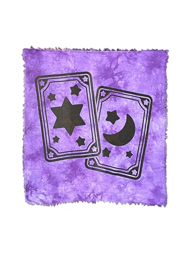 THE ART BOX Altar-Tischdecke, Tarot-Matte, Hexereizubehör – 45,7 x 45,7 cm, quadratisches Alter, Wicca, spirituelles, himmlisches Alter, heidnisches Tuch mit Fransen (Stern-Mond-Karten, Lila) von THE ART BOX