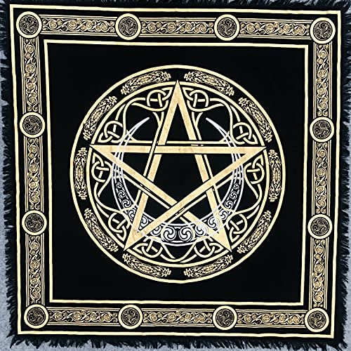 THE ART BOX Altartuch Tarotkarten Servietten Hexereizubehör Schwarz Gold Tischdecke Quadratisch Spirituelles Himmlisches Decktuch Mit Fransen, Pentagramm, 18x18 Zoll THE ART BOX Altartuch Tarotkarten Servietten Hexereizubehör Schwarz Gold Tischdecke Quadratisch Spirituelles Himmlisches Decktuch Mit Fransen, Pentagramm, 18x18 Zoll von THE ART BOX