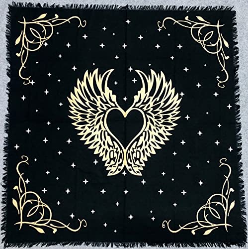 THE ART BOX Altartuch Tarotkarten Servietten Hexereizubehör Schwarzgold Tischdecke Quadratisch Spirituell Himmlisches Decktuch Mit Fransen, Engelsflügel, 36x36 Zoll von THE ART BOX