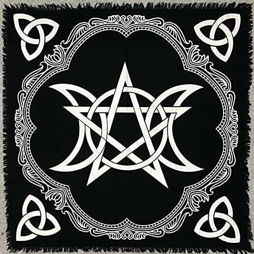 THE ART BOX Altartuch Tarotkarten Servietten Hexereizubehör Schwarzgold Tischdecke Quadratisch Spirituelles Himmlisches Decktuch mit Fransen, Pentagramm Triquetra, 24X24 Zoll von THE ART BOX