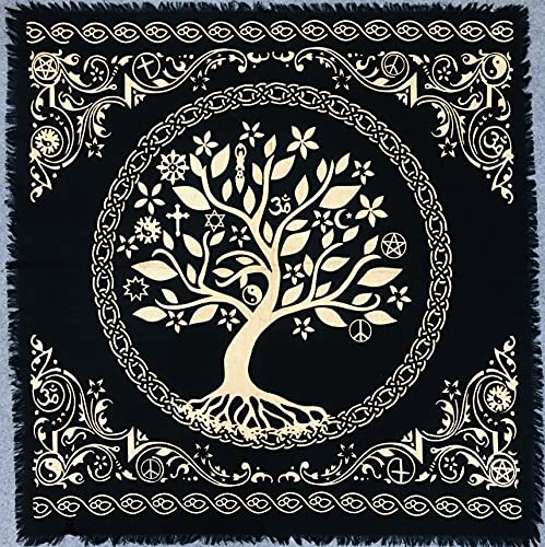 THE ART BOX Altartuch Tarotkarten Servietten Hexereizubehör Schwarzgold Tischdecke Quadratisch spirituelles himmlisches Decktuch mit Fransen, Baum des Lebens, 18x18 Zoll THE ART BOX Altartuch Tarotkarten Servietten Hexereizubehör Schwarzgold Tischdecke Quadratisch spirituelles himmlisches Decktuch mit Fransen, Baum des Lebens, 18x18 Zoll von THE ART BOX