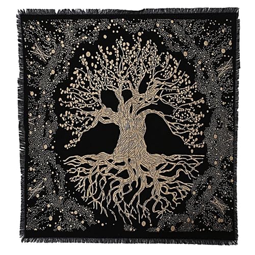 THE ART BOX Altartuch Tarotkarten Tischservietten Hexereizubehör Schwarzgold Tischdecke Quadratisch Alter Pagan Spirituelles Himmlisches Decktuch mit Fransen, Baum des Lebens, 45x45 cm THE ART BOX Altartuch Tarotkarten Tischservietten Hexereizubehör Schwarzgold Tischdecke Quadratisch Alter Pagan Spirituelles Himmlisches Decktuch mit Fransen, Baum des Lebens, 45x45 cm von THE ART BOX