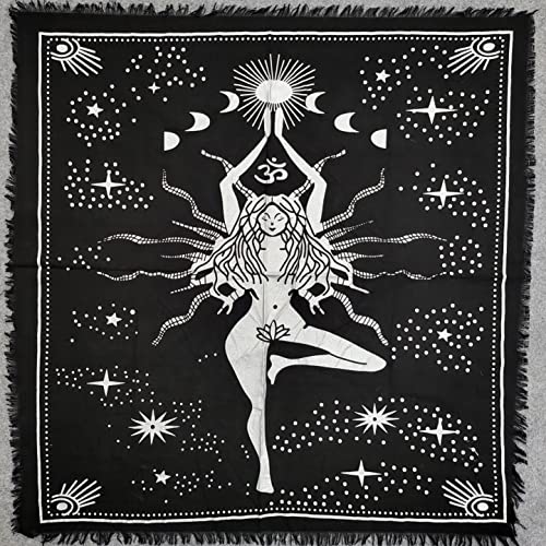 THE ART BOX Altartuch Tarotkarten Tischservietten Hexereizubehör Schwarzgold Tischdecke Quadratisch Alter Pagan Spirituelles Himmlisches Decktuch mit Fransen, Natraj-Silber, 36X36 Zoll von THE ART BOX