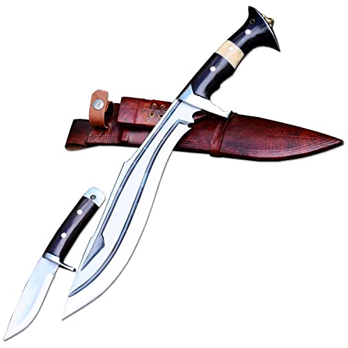 Kukri-Messer mit 30 cm langer Klinge – kostenloses 12 cm langes Busch-Bastelmesser – Gurkha Khukuri – Machete – gehärtet – geschärft – Jagd- und Campingmesser – geschmiedet in Nepal von THE NEPAL