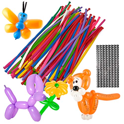 100 Modellierung Ballons inkl. Augenaufkleber - Ballontiere für Kindergeburtstag von THE TWIDDLERS