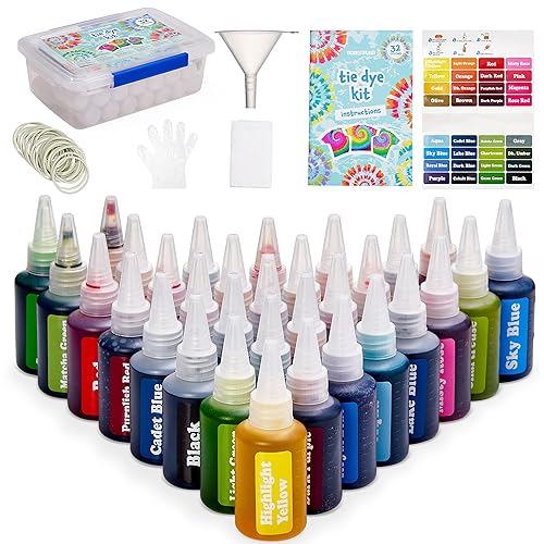 THE TWIDDLERS 204-tlg Batik Tie Dye Kit, 32 Textilfarben mit Quetschflaschen & Zubehör - Bastelset Geschenk für Kinder & Erwachsene THE TWIDDLERS 204-tlg Batik Tie Dye Kit, 32 Textilfarben mit Quetschflaschen & Zubehör - Bastelset Geschenk für Kinder & Erwachsene von THE TWIDDLERS