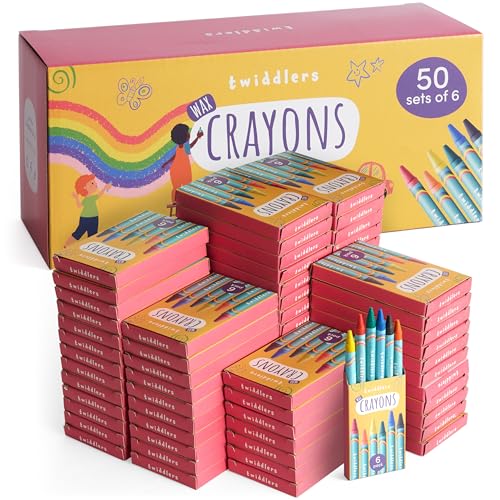 THE TWIDDLERS 50 Packungen Wachsmalstiften, 6 Farben (300 Stück) - Gastgeschenke, Mitbringsel, Mitgebsel für Kindergeburtstag, Kindergarten, Grundschule von THE TWIDDLERS