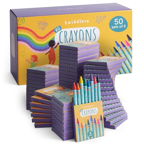 THE TWIDDLERS 50 Boxen Wachsmalstiften (400 Stück), 8 Farben - Gastgeschenke, Mitbringsel, Mitgebsel für Kindergeburtstag, Kindergarten, Grundschule von THE TWIDDLERS