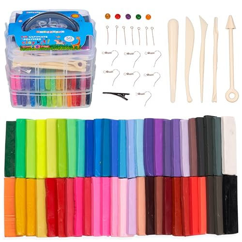 THE TWIDDLERS 50 Farben Polymer Ton Modelliermasse Ofen Backen Set, mit Werkzeugen & Aufbewahrungsbox - Ofenhärtende Kinderknete zum Basteln, als Geschenk für Jungen & Mädchen von THE TWIDDLERS