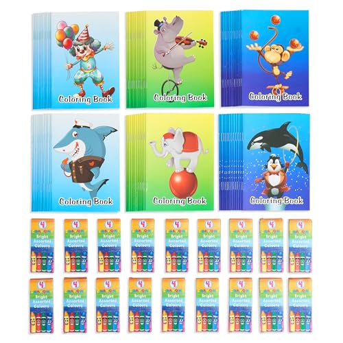 THE TWIDDLERS - 72 Mini Malbücher & 18 Schachteln mit Wachsmalstiften (4 Farben, 72 Gesamt) - Mitbringsel, Gastgeschenke, Mitgebsel für Kindergeburtstag & Hochzeiten von THE TWIDDLERS