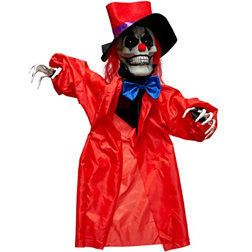 THE TWIDDLERS Gruseliger Zombie Clown, Animiertes Skelett mit Farbwechselnden LED-Augen & Biegsamen Armen (80cm) - Halloween Deko für Drinnen & Draußen, Spukhaus, Requisiten von THE TWIDDLERS
