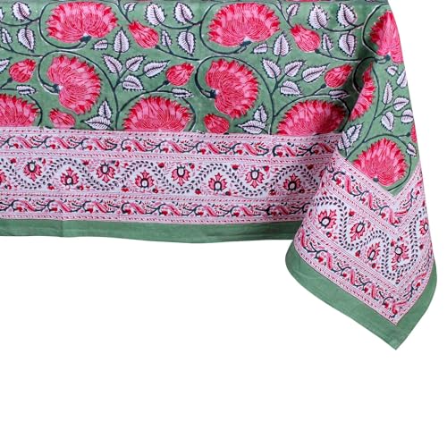 THE Unltd India Rechteckige quadratische Tischdecke, 100 % Baumwolle, Blockdruck, Blumenmuster, für Esstisch, Partys, Hochzeiten, im Freien I Grand Buffet Decor 152,4 x 228,6 cm, 8-Sitzer, Rosa und von THE Unltd India