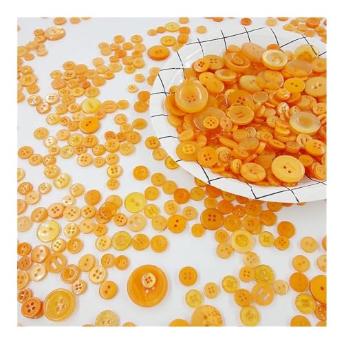 100 Stück 1–3 cm runde Harz-Knöpfe, gemischte Farben, für Kinder, manuelles Malen, 2/4 Löcher, Knöpfe für Heimwerker, Handwerk, Nähzubehör (Orange) von THEDAYBABY