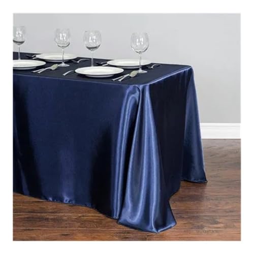THEDAYBABY Einfarbige Satin-Tischdecke, Tischdecke, Tischdecke, Overlay für Geburtstag, Hochzeit, Bankett, Restaurant, Festival, Partyzubehör (Dunkelblau, 145 x 220 cm) von THEDAYBABY
