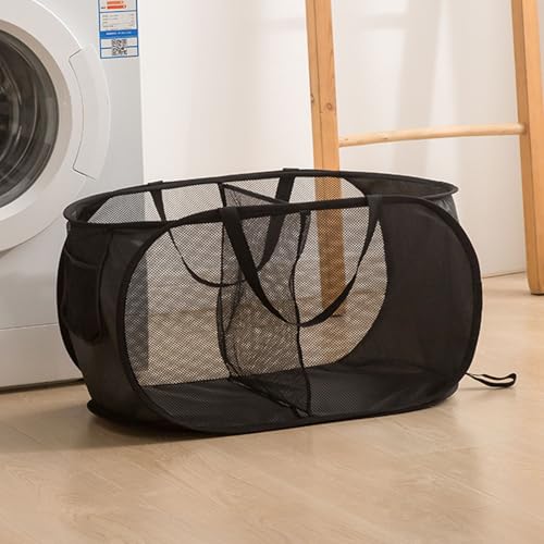 THEGA Faltbarer, Mehrschichtiger Wäschekorb for Den Haushalt, Verdickter, Unterteilter Wäschekorb, Aufbewahrungskorb for Das Schlafzimmer Mit Zwei Fächern, Strapazierfähiges Netzmaterial(Black) von THEGA