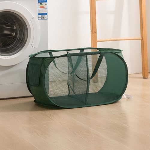 THEGA Faltbarer, Mehrschichtiger Wäschekorb for Den Haushalt, Verdickter, Unterteilter Wäschekorb, Aufbewahrungskorb for Das Schlafzimmer Mit Zwei Fächern, Strapazierfähiges Netzmaterial(Green) von THEGA