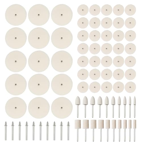 THETAG 80 Stück Wolle Polierscheibe, Schaft Polieren Zubehör Filz Polieraufsatz Set Schleifmittel Polieraufsatz für Rotationswerkzeug zum Polieren, Schleifen, Reinigen von Schmuck, Metall, Holz, Jade von THETAG