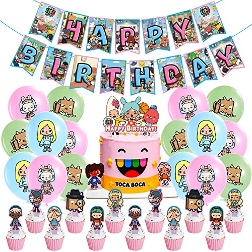 Geburtstag Dekorationen Set 32 pcs, Ballon Latex Ballon, Luftballons, Happy Birthday Banner, Kuchen Dekoration, Cupcake, Dekorationen für Kindergeburtstagsfeiern von THEXIU