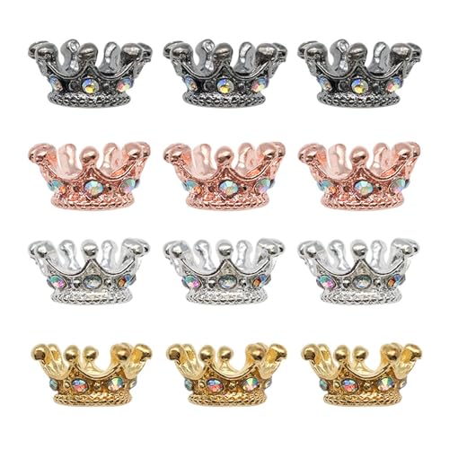 12 Pack Prinzessin Kristall Strasssteine ​​Kronenperlen 6x12mm Schmuckverbindungszubehör Legierungslegierung Textur Geeignet Für Abendkleidung Kronsturm Perle Perle von THINCAN