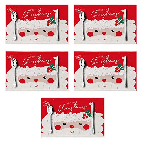 5pcs Weihnachten Cartoon Placemat Süßer Weihnachtsbaum Elch Schneemann Druck Wasserresistente Dicke Leinenmatte Für Urlaub Dinnerparty Dekoration Weihnachtsbaum von THINCAN