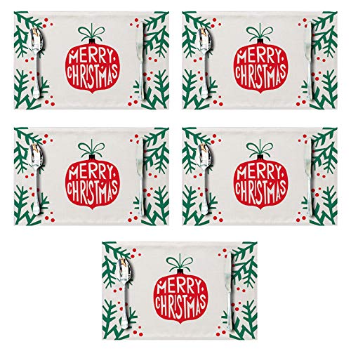 5pcs Weihnachten Cartoon Placemat Süßer Weihnachtsbaum Elch Schneemann Druck Wasserresistente Dicke Leinenmatte Für Urlaub Dinnerparty Dekoration Weihnachtsbaum von THINCAN