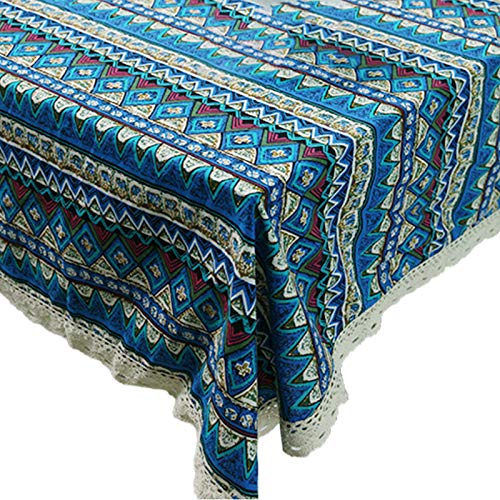 Ethnische Stil Vintage Baumwollwäsche Tischdecke Farbenfrohe Geometrische Streifen Gedruckte Spitzenkante Quadratische Tischabdeckung Für Küchentischdekoration Spitzenkante Küche Tischplatte von THINCAN