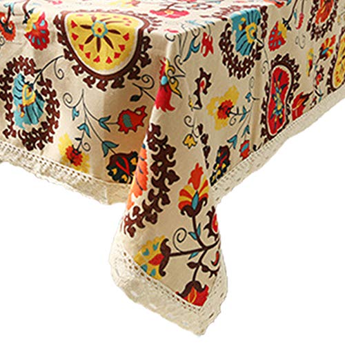 Ethnische Tischdecke Vintage Buntes Blumenmuster Spitzenkante Baumwolle Tisch Cover Küche Dekoration Vintage Läufer Läufer Für Esszimmer Weihnachten Tischdecke Rustikales von THINCAN