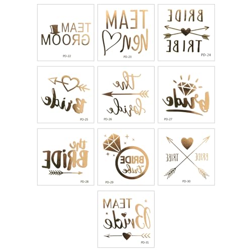 Packung Von 10 Metallic Bridal Team Aufkleber Hochzeitsfeiern Lieferungen Bachelorette Celebration Golden Hautdekor Ein Party Temporäre Hautaufkleber von THINCAN