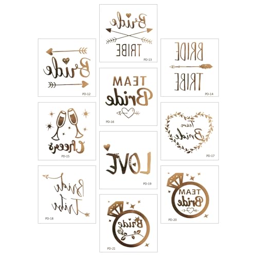 Packung Von 10 Metallic Bridal Team Aufkleber Hochzeitsfeiern Lieferungen Bachelorette Celebration Golden Hautdekor Ein Party Temporäre Hautaufkleber von THINCAN