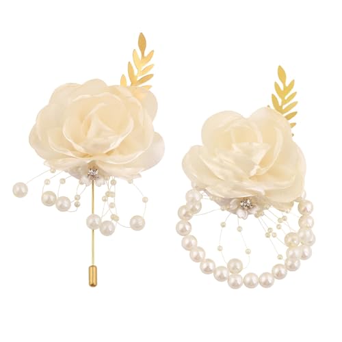 THINCAN 1. Seide Hochzeit Corsage & Boutonniere Set Für Brautbrautjungfern Groomsmen Prom Zeremonie Formelle Kleidung Accessoires Wiederverwendbare Künstliche Hochzeit Corsage von THINCAN