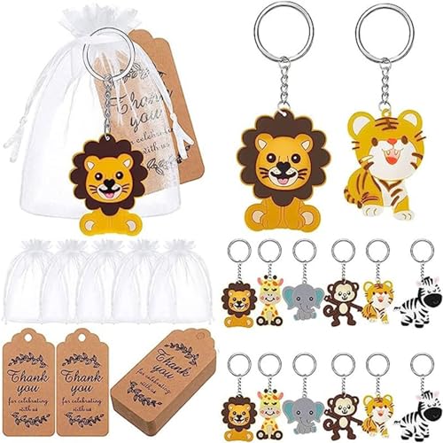 THINCAN 18pcs Jungle Animal Schlüsselanhänger Babypartyschlüsselring Ornament Tiere Dekoration Mit Dankesschild Und Organza Taschen THINCAN 18pcs Jungle Animal Schlüsselanhänger Babypartyschlüsselring Ornament Tiere Dekoration Mit Dankesschild Und Organza Taschen von THINCAN