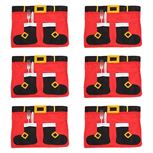 THINCAN 6pcs/Set Weihnachten Cartoon Santa Socken Tischemat Dish Bowl Messer Gabel Tischmatten Abendessen Weihnachtsfeiertag Küchentasche Dekoration Weihnachtsdekorationen Freigabe Für Schlafzimmer von THINCAN