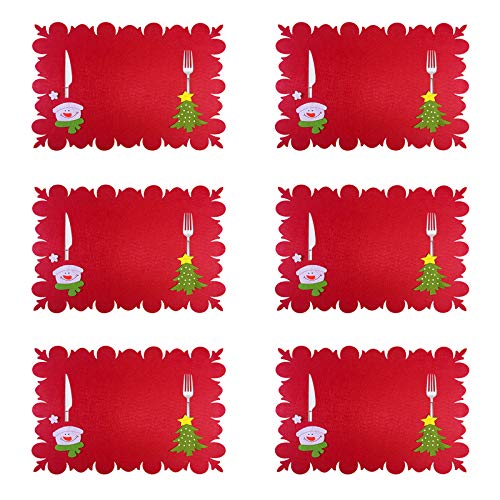 THINCAN 6pcs Weihnachtsschalenmesser Fork Placemat Cartoon Santa Santman Tree Feiertag Tisch Matte Weihnachten Dinnerparty Küchendrafik von THINCAN