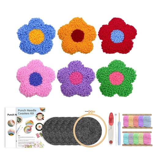 THINCAN Anfänger Schläge Nadel Stickerei Set Mit 6 Florals Coasters Musterfaden Und Komplette Crafting Tool Stickereien von THINCAN