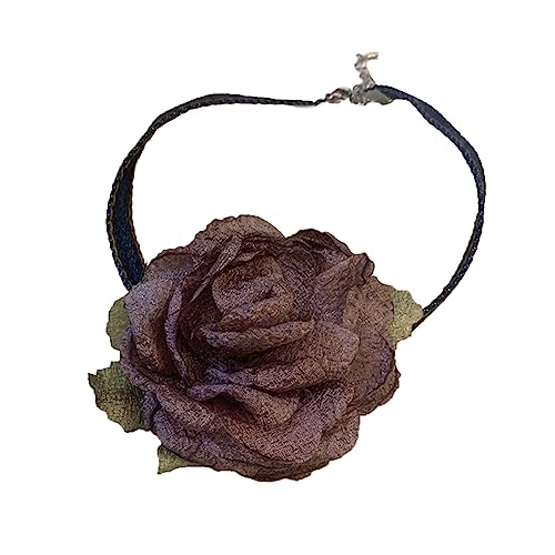 THINCAN Blumenhalshalskette Zarte Stoffkragenkette Mit Großem Blumenheizen Charm Statement Stück Für Besondere Anlässe von THINCAN