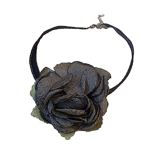 THINCAN Blumenhalshalskette Zarte Stoffkragenkette Mit Großem Blumenheizen Charm Statement Stück Für Besondere Anlässe von THINCAN