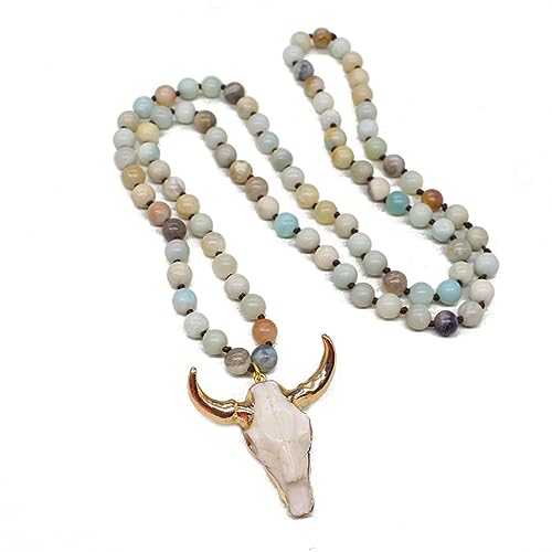 THINCAN Einzigartige Ethnische Halskette Lang Geknotete Steinperlen Ochsenhorn Anhänger Halsketten Frauen Mode Schmuck Ethnische Nackenkette von THINCAN