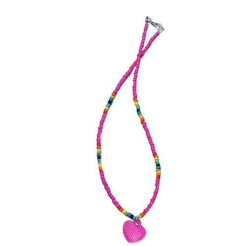 THINCAN Niedliche Herzheize Halskette Temperament Kragen Halsketten Schlüsselbeutel Kette Halshöhe Party Schmuck Bunte Perlen Halskette von THINCAN