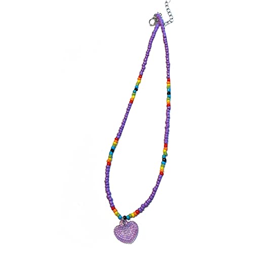 THINCAN Niedliche Herzheize Halskette Temperament Kragen Halsketten Schlüsselbeutel Kette Halshöhe Party Schmuck Bunte Perlen Halskette von THINCAN