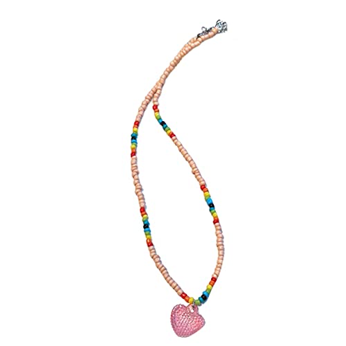 THINCAN Niedliche Herzheize Halskette Temperament Kragen Halsketten Schlüsselbeutel Kette Halshöhe Party Schmuck Bunte Perlen Halskette von THINCAN