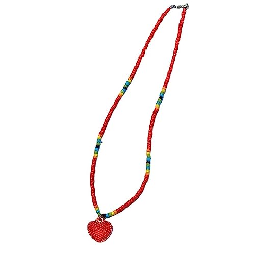 THINCAN Niedliche Herzheize Halskette Temperament Kragen Halsketten Schlüsselbeutel Kette Halshöhe Party Schmuck Bunte Perlen Halskette von THINCAN