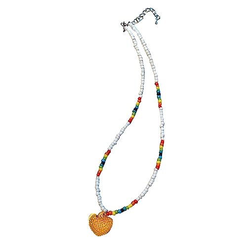 THINCAN Niedliche Herzheize Halskette Temperament Kragen Halsketten Schlüsselbeutel Kette Halshöhe Party Schmuck Bunte Perlen Halskette von THINCAN