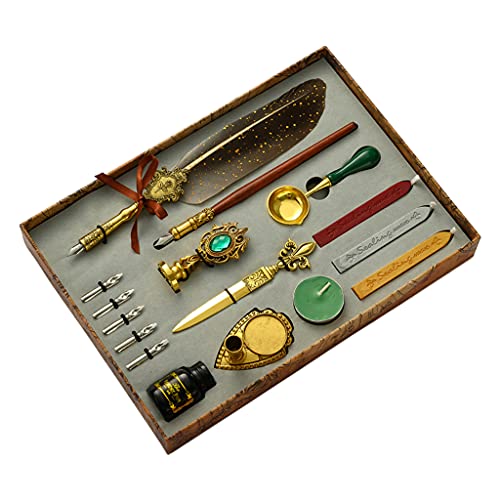 THINCAN Vintage Kalligraphie Stifthalter Wachs Set Wood Dip Stift Enthalten 5 Stiftnibs Für Ideale Kinder Für Kinder Erwachsene Erwachsene Schreiben von THINCAN